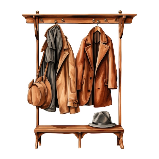 Vector brown color coat rack watercolor vector white background