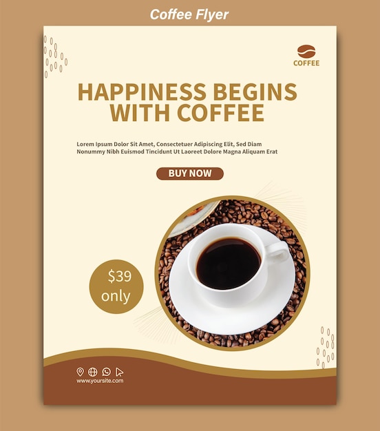 Brown color of flyer design for coffee shop