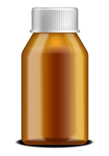 Vector brown colored transparent glass bottle with white cap filled with liquid no label isolated