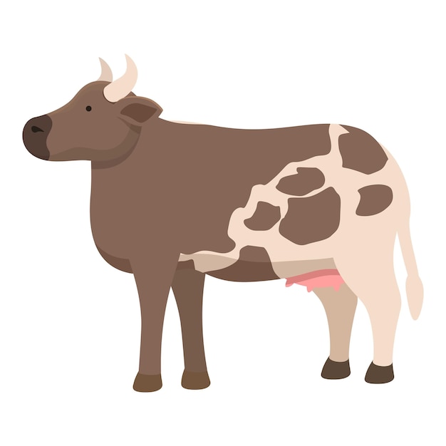 Vector brown cow icon cartoon vector farm animal milk field