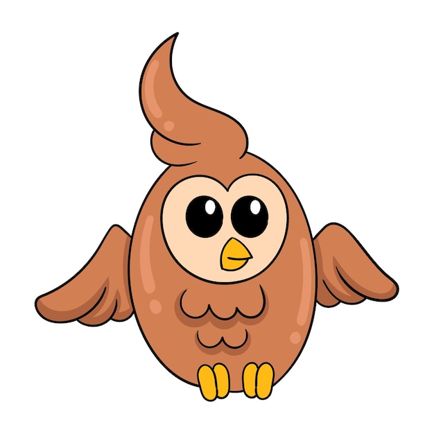 Vector brown crested owl doodle icon image kawaii