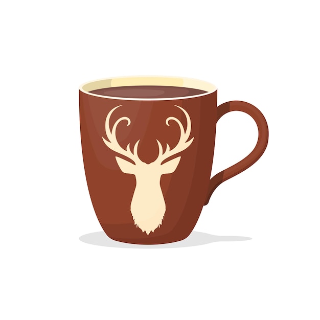 brown cup with cocoa mug with a deer new year's mug vector image on a white background