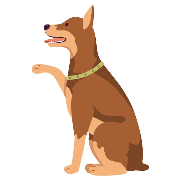 Vector brown dog sits with a raised paw