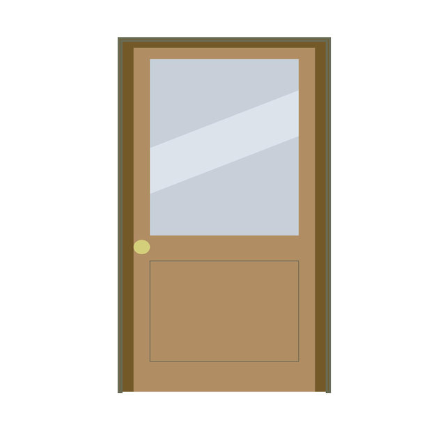 A brown door with a glass window Simple flat vector design