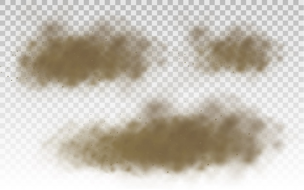 Vector brown dusty cloud or dry sand flying, sandstorm.