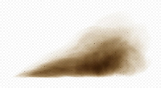Brown dusty cloud or dry sand flying with a gust of wind sandstorm realistic texture with small particles or grains of sand vector realistic illustration