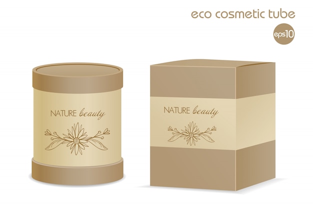 Contenitore cosmetico eco marrone e pacchetto di carta