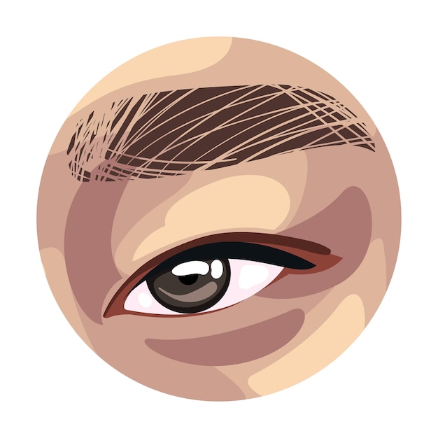 Brown Eye in the Circle Asian Person Body Part Vector Illustration