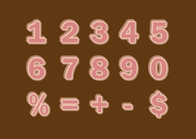 Brown fill 3d pattern numbers set