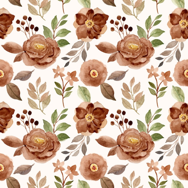 brown floral beautiful watercolor seamless pattern