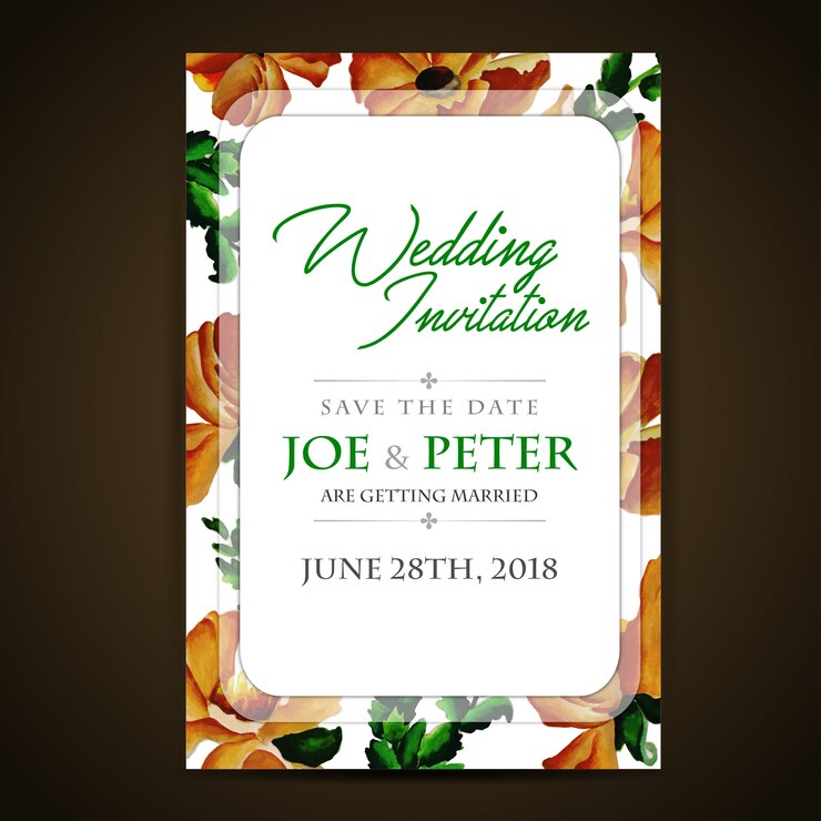  Brown Floral Wedding Invitation Card