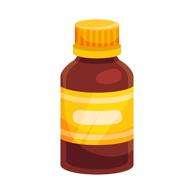 Vector brown glass bottle with a yellow cap vector illustration on a white background