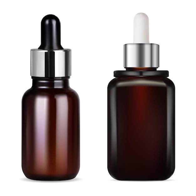 Vector brown glass dropper bottle for cosmetic container illustration