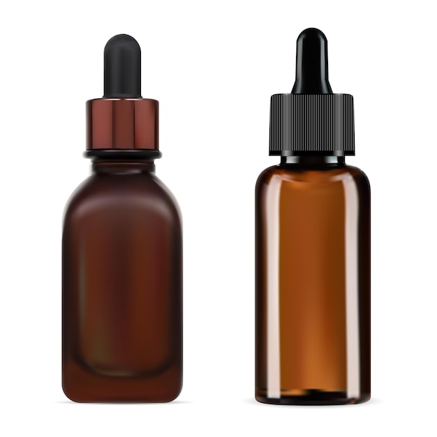 Vector brown glass dropper bottle cosmetic serum packaging