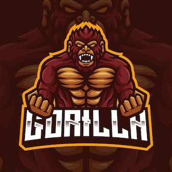 Modello di logo di gioco della mascotte del gorilla marrone per lo streamer di esports facebook youtube