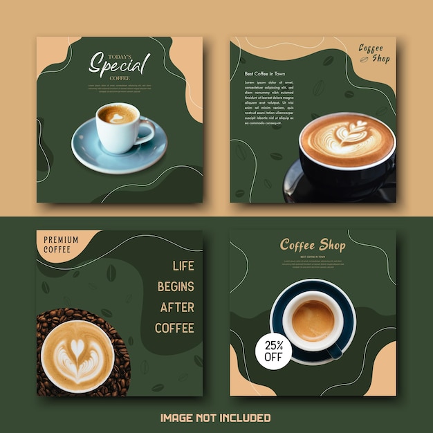 Brown green coffee shop drink social media template post set bundle