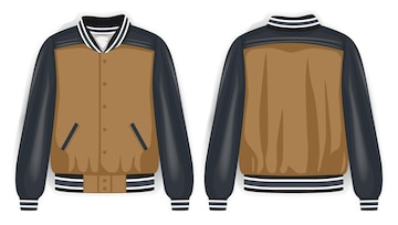 Premium Vector | Brown grey and white varsity jacket front and back ...