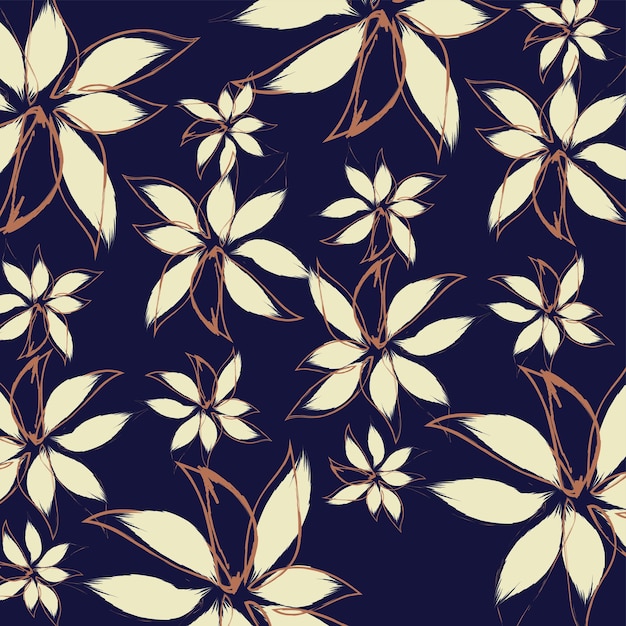 青い背景の茶色い花青い白と緑の色ベクトルイラスト