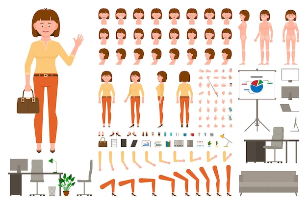 Каштановые волосы офисный работник мультипликационный персонаж набор для создания частей тела