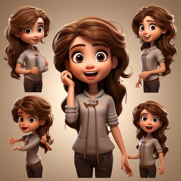 Brown haired girl short cartoon style character cartoon mu