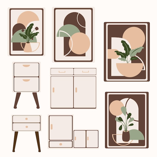 Vector brown home decor with boho style