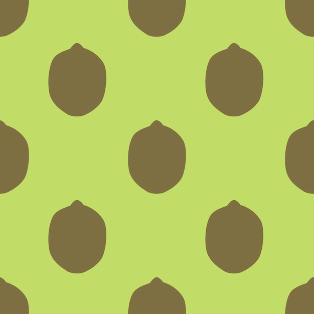 フラットなデザイン スタイルで、茶色のキウイ フルーツのシームレスなパターン。緑の背景に手描き漫画キウイ