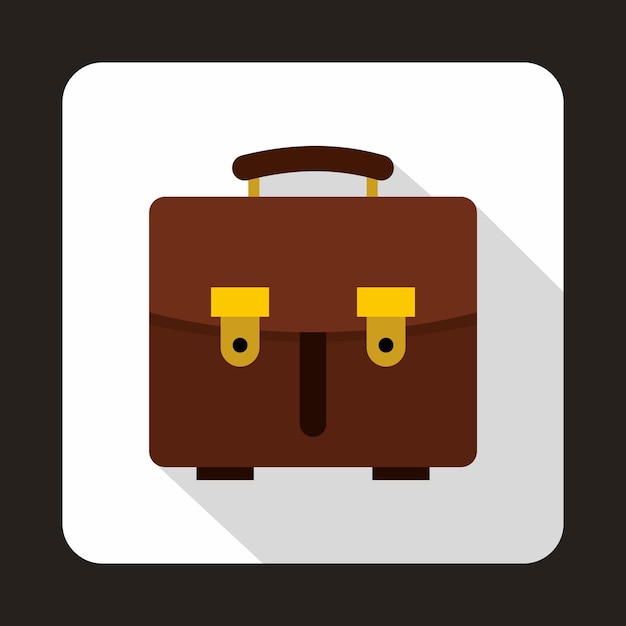 Brown leather briefcase icon in flat style on a white background