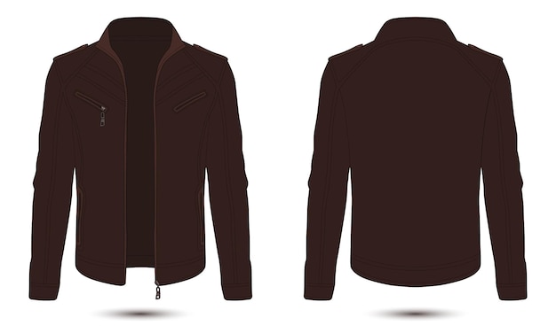 Brown leather jacket mockup front and back view