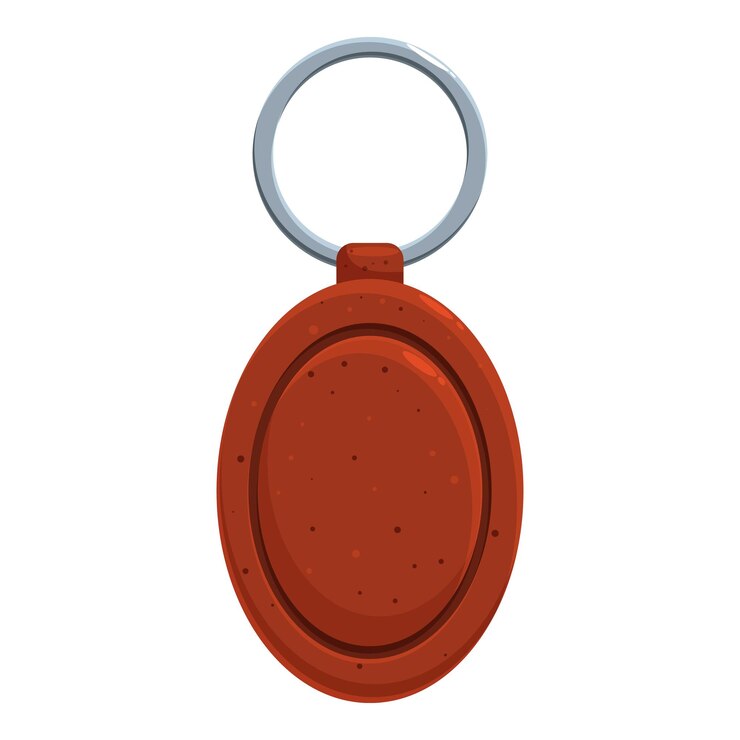 Vector brown leather oval keychain holding keys on white background