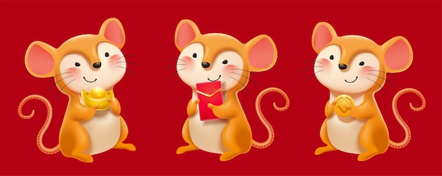 赤いパケットを保持している茶色のマウス