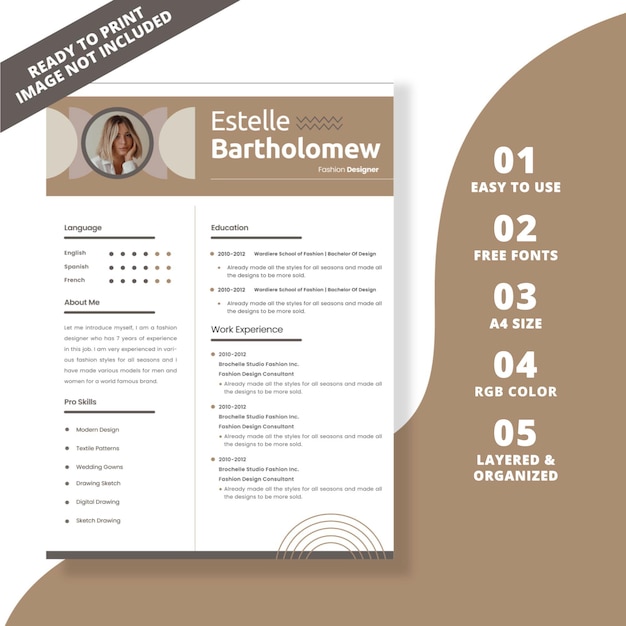 Brown minimalist fashion designer resume tempate vector eps