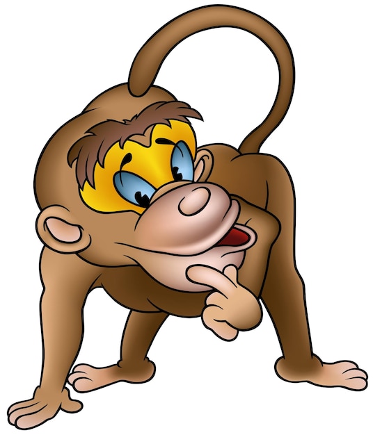 Vector the brown monkey is thinking about something as cartoon illustration