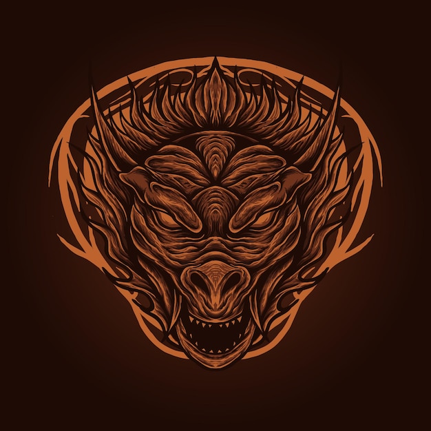 Premium Vector | The brown monster dragon head illustration