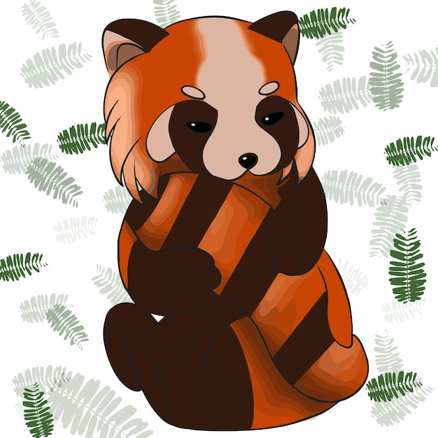 A brown panda sits and eats its tail in the background a pater with weed