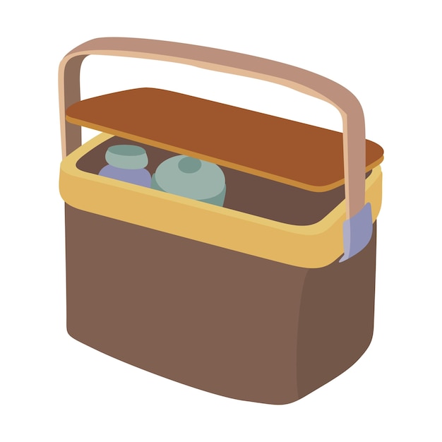 In a brown picnic basketbag in which there are two bottles of drinking water vector illustration