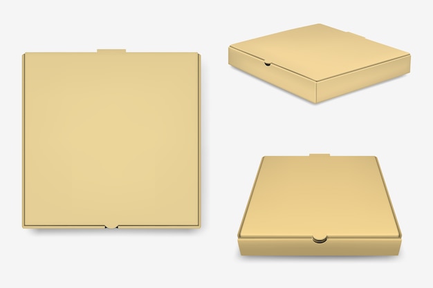 Vector brown pizza boxes set.