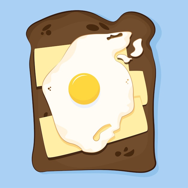 Brown rectangular bread with butter and fried egg for breakfast