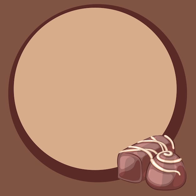 Brown round frame, decorated with chocolate candy. Vector illustration.