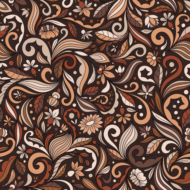 Brown seamless vector background with complex multicolored floral ornament