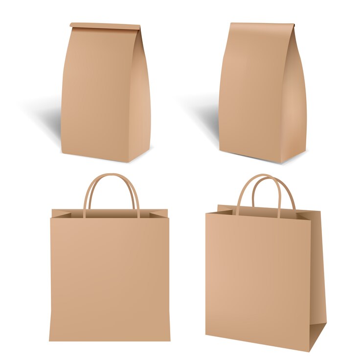 Vector brown shopping paper bag set on white