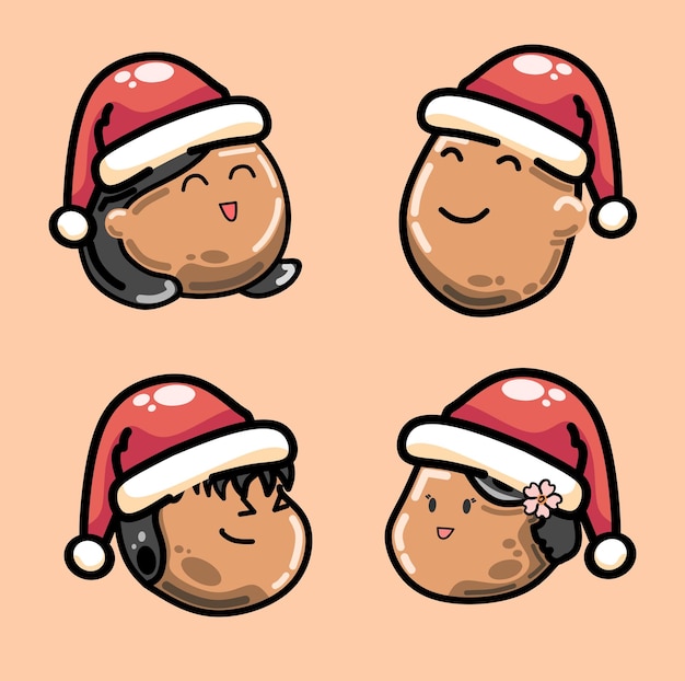 Vector brown skinned happy family on christmas day with santa claus hat