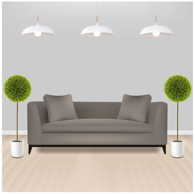 Vector brown sofa with lams with grey background