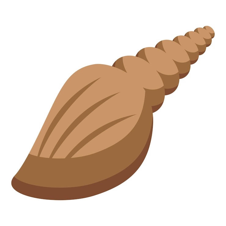Vector brown spiral seashell lying in the sand representing summer vacation