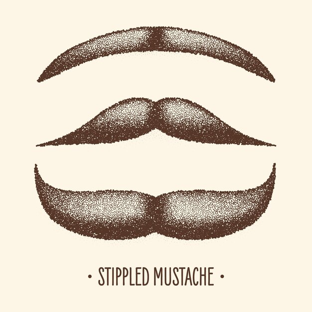 brown stippled vintage mustache curly facial hair hipster beard stippling dot drawing and shading