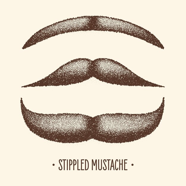 Brown stippled vintage mustache curly facial hair hipster beard stippling dot drawing and shading