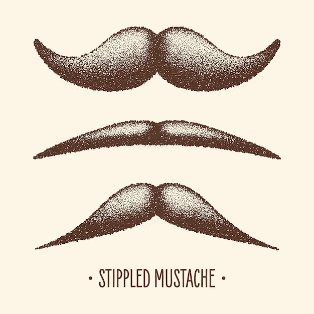 brown stippled vintage mustache curly facial hair hipster beard stippling dot drawing and shading