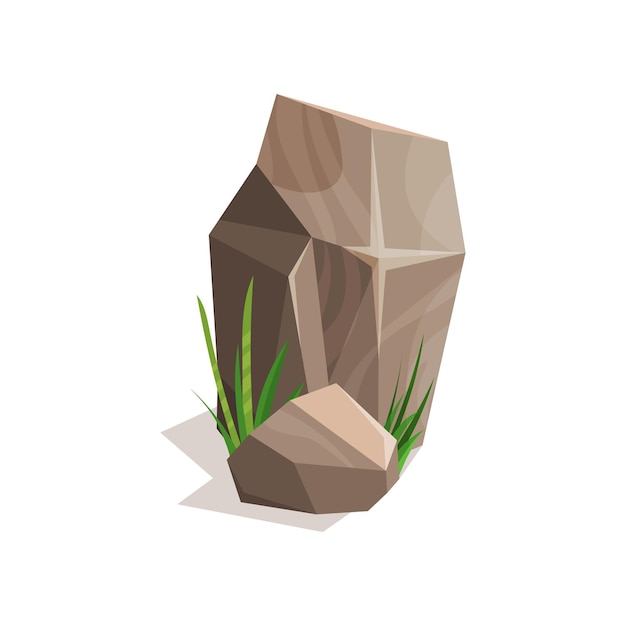 Vector brown stones with green grass landscape design element vector illustration on a white background