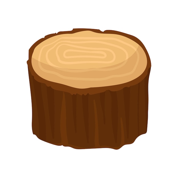 Brown stump of old dry tree with annual growth rings Natural forest element Organic wooden material Flat vector icon