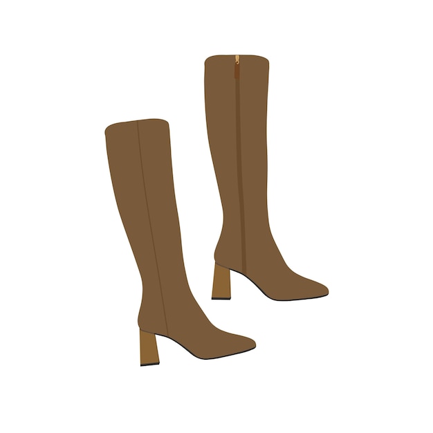 Brown suede knee boots flat illustration vector isolated on white background women winter shoes