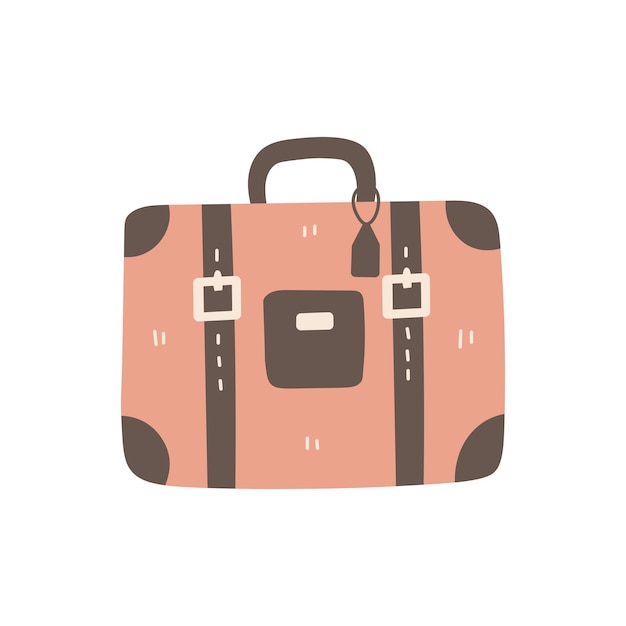 Brown suitcase with label hand drawn vector illustration